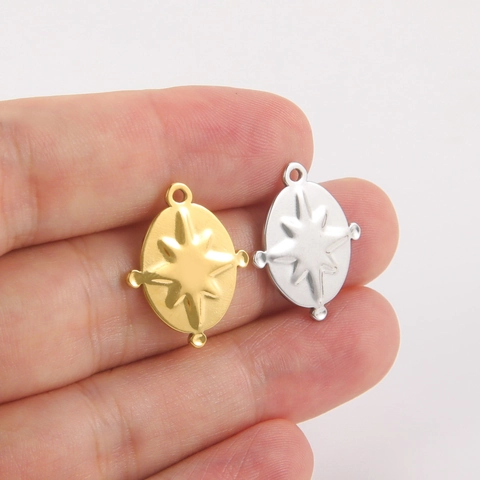 304 Stainless Steel Sun Star Pendant Charms Round Celestial Compass North Star Pendant For DIY Jewelry Making Women Necklace Accessories