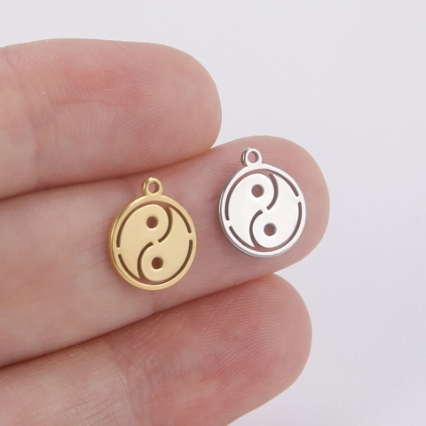 Stainless Steel Tai Chi Yin Yang Pattern Pendant Hollow Out Circle Charm For DIY Necklace Bracelet Earring Jewelry Making Accessory