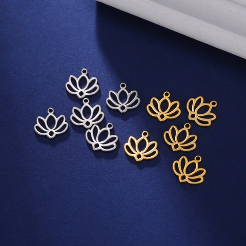 Stainless Steel Hollow Lotus Flower Pendant DIY Jewelry Making Charms For Necklace Bracelet Earrings Gold Silver Color