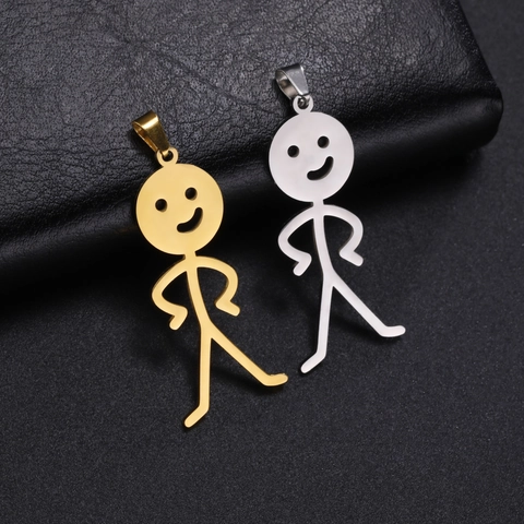 Pendentif Drôle Créatif Bonhomme Allumette Doigt d'Honneur Acier Inoxydable Hip Hop Visage Souriant Homme DIY Accessoire Bijoux