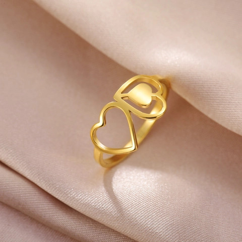 Stainless Steel Interlocking Hollow Heart Open Ring For Women Gold Silver Plated Fashion Sweet Jewelry Finger Ring Valentine's Day