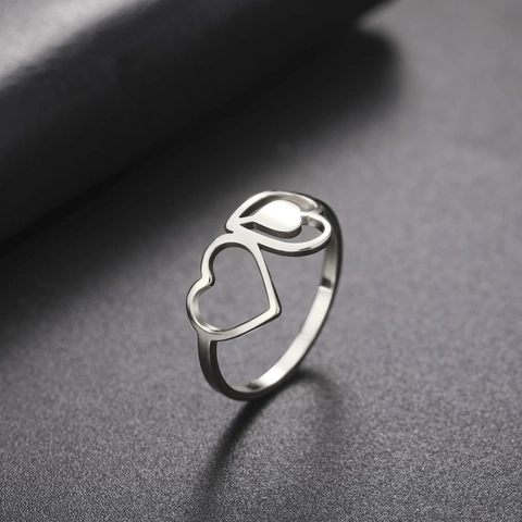 Stainless Steel Interlocking Hollow Heart Open Ring For Women Gold Silver Plated Fashion Sweet Jewelry Finger Ring Valentine's Day