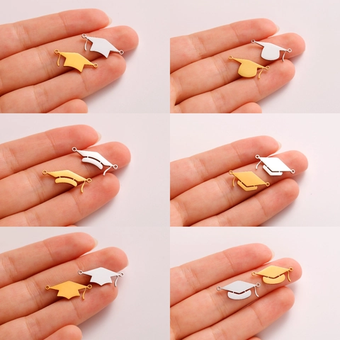 Stainless Steel Graduation Cap Charms DIY Bracelet Necklace Academic Doctoral Hat Pendant Jewelry Making Findings For Students