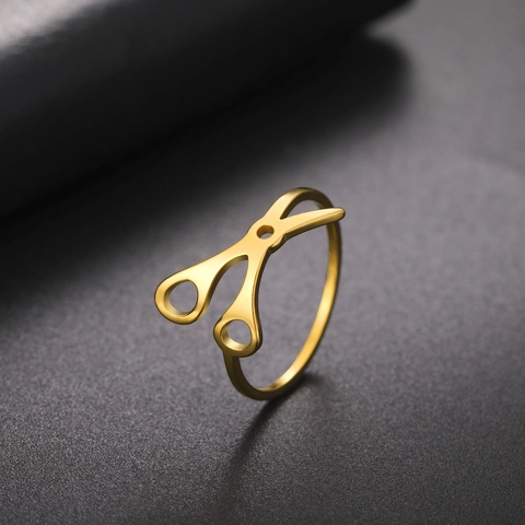 Anillo Hueco Minimalista de Acero Inoxidable con Forma de Tijeras Para Mujeres Hombres Joyería de Moda Única Anillo de Dedo Accesorio
