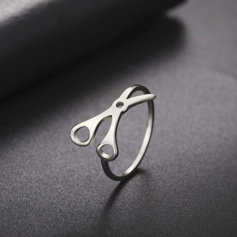 Anillo Hueco Minimalista de Acero Inoxidable con Forma de Tijeras Para Mujeres Hombres Joyería de Moda Única Anillo de Dedo Accesorio