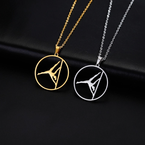 Collana con Ciondolo Silhouette Pole Dancer in Acciaio Inossidabile Cavo Tondo Ginnasta Figura Charm Gioielli Sportivi Hip Hop Unisex
