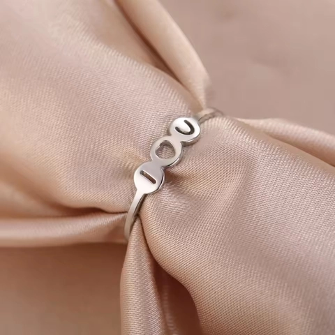 Minimalist Stainless Steel I Love You Ring For Women Men Hollow Heart Alphabet Letter Open Ring Valentine's Day Jewelry Gift
