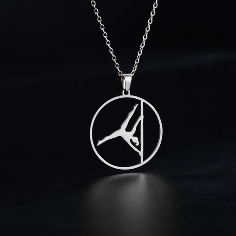 Collana con Pendente Circolare Traforato a Silhouette di Ballerina di Pole Dance in Acciaio Inossidabile per Donna Gioielli