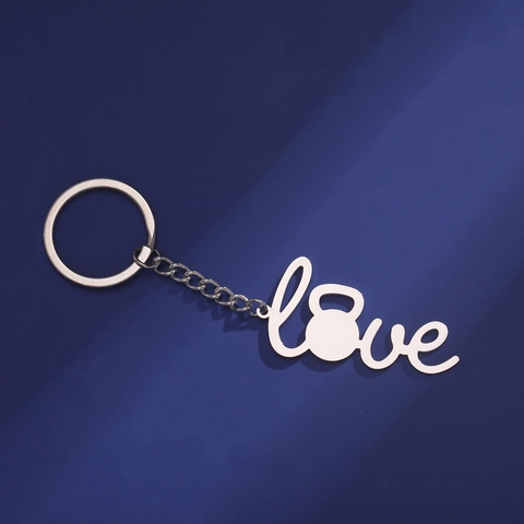 Portachiavi in Acciaio Inossidabile Love Kettlebell Per Uomo Donna Tema Fitness Creativo Portachiavi Pendente Regalo Di Compleanno Gioielli