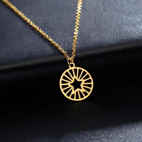 Roestvrijstalen Stermotief Hanger Ketting Voor Vrouwen Holle Ronde Schijf Pentagram Stralende Ster Ketting Mode Sieraden Cadeau