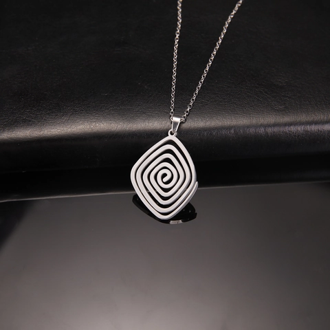 Spiral Vortex Pendant Necklace Stainless Steel Geometric Rhombus Hollow Statement Necklaces Fashion Jewelry For Women Daily Gift