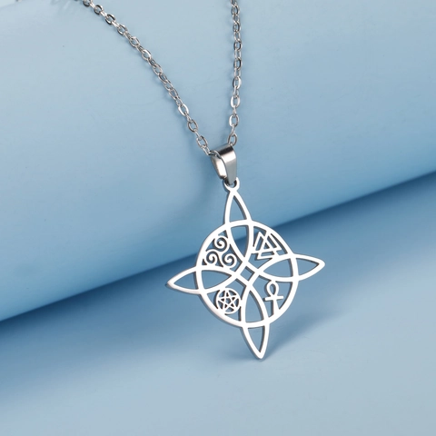 Stainless Steel Witch's Knot Celtic Cross Pendant Necklace For Women Men Gothic Mystic Pentagram Ankh Triskele Jewelry
