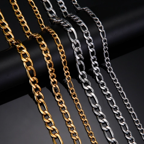 Collar de Hombre Dominante de Acero de Titanio Cadena Figaro Chapado en Oro 18K Estilo Punk Hip Hop Joyería para Hombre y Mujer