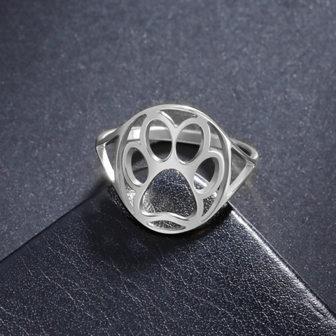Minimalist Stainless Steel Hollow Paw Print Ring For Women Men Gold Silver Cute Animal Footprint Finger Ring Fashion Jewelry Gift