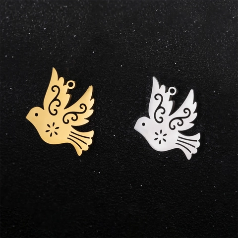 Stainless Steel Bird Pendant For DIY Jewelry Making Hollow Out Peace Dove Charms Gold Silver Plated Jewelry Accessories Handmade Materials