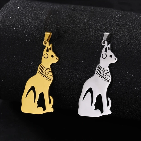 Ancient Egyptian Bastet Cat Pendant Stainless Steel Animal Silhouette For DIY Jewelry Necklace Making Gift Women Men