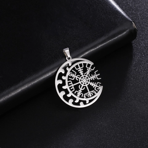 Ciondolo Vichingo in Acciaio Inossidabile Vegvisir Luna Intaglio per Creazione Gioielli Fai-da-te Collana Orecchini Artigianali