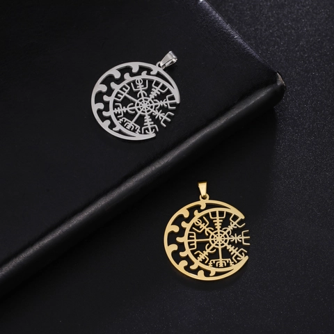 Ciondolo Vichingo in Acciaio Inossidabile Vegvisir Luna Intaglio per Creazione Gioielli Fai-da-te Collana Orecchini Artigianali