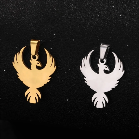 Polished Stainless Steel Phoenix Eagle Bird Pendant For DIY Necklace Jewelry Making Gold Silver Mirrored Animal Charm Accessory