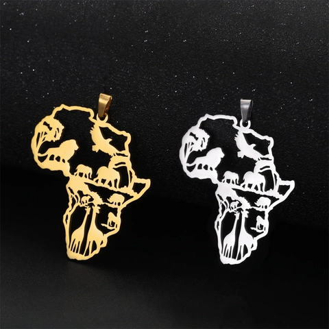 Pendente Mappa Africa in Acciaio Inossidabile Svuotato Silhouette Animali Leone Elefante per Creazione Gioielli DIY