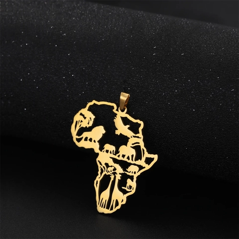Pendente Mappa Africa in Acciaio Inossidabile Svuotato Silhouette Animali Leone Elefante per Creazione Gioielli DIY