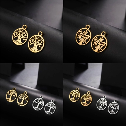Ciondolo Rotondo Cavo in Acciaio Inossidabile Lucido Albero della Vita Motivo ad Albero Accessori per Gioielli DIY per Collana