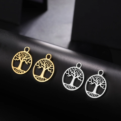 Ciondolo Rotondo Cavo in Acciaio Inossidabile Lucido Albero della Vita Motivo ad Albero Accessori per Gioielli DIY per Collana
