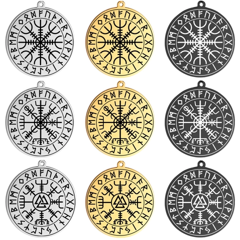 Viking Vegvisir Compass Pendant Necklace Stainless Steel Elder Futhark Runes Round Charm For Men Women Nordic Jewelry Gift