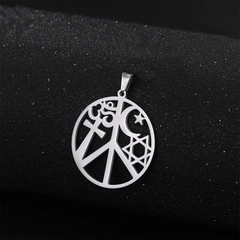 Stainless Steel Round Peace Sign Religious Symbol Pendant Only (Without Chain) Cross Hexagram Star Moon Om Charm For DIY Jewelry Making