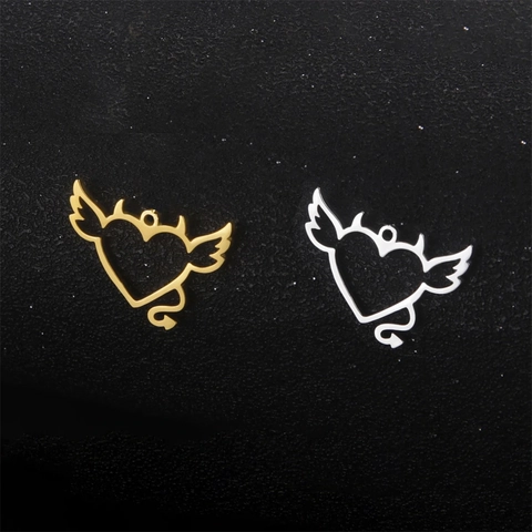 DIY Edelstahl Engel Teufel Herz Anhänger Hohl Flügel Charme Für Halskette Armband Ohrringe Schmuckherstellung Zubehör