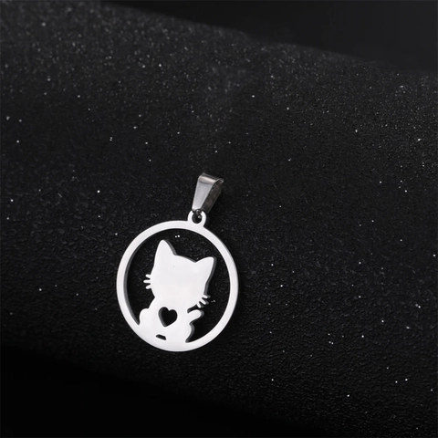 Pendentif Chat En Acier Inoxydable Minimaliste Silhouette Cœur Ajouré Pour Femme Breloque Animale Création Bijoux DIY