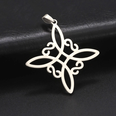 Stainless Steel Witch's Knot Pendant Celtic Knot Wiccan Cross Hollow Out Jewelry Making DIY Necklace Accessory Vintage Geometric Style Pendant For Women Men