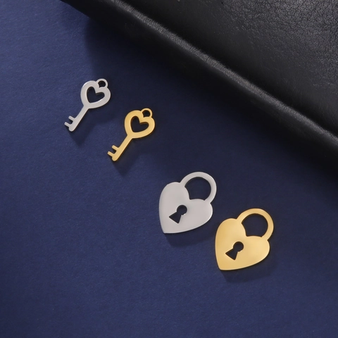 Dijes Colgantes de Candado Y Llave en Forma de Corazón de Acero Inoxidable para Fabricación de Joyas de Bricolaje Oro Plata