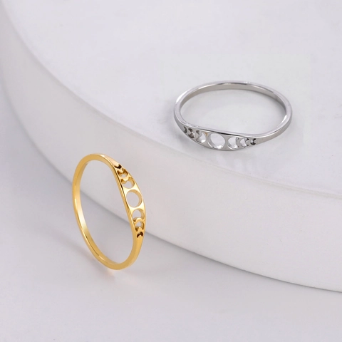Anillo Hueco de Fase Lunar de Acero Inoxidable para Mujeres Hombres Minimalista Dorado Plateado Sol Luna Banda Anillo Joyería