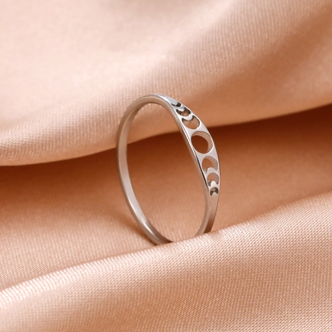 Anillo Hueco de Fase Lunar de Acero Inoxidable para Mujeres Hombres Minimalista Dorado Plateado Sol Luna Banda Anillo Joyería