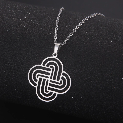 Minimalist Stainless Steel Celtic Witch Knot Pendant Necklace For Women Hollow Geometric Flower Design Fashion Jewelry Gift