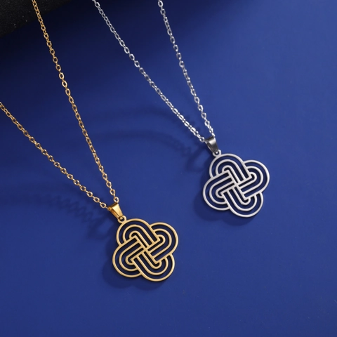 Minimalist Stainless Steel Celtic Witch Knot Pendant Necklace For Women Hollow Geometric Flower Design Fashion Jewelry Gift