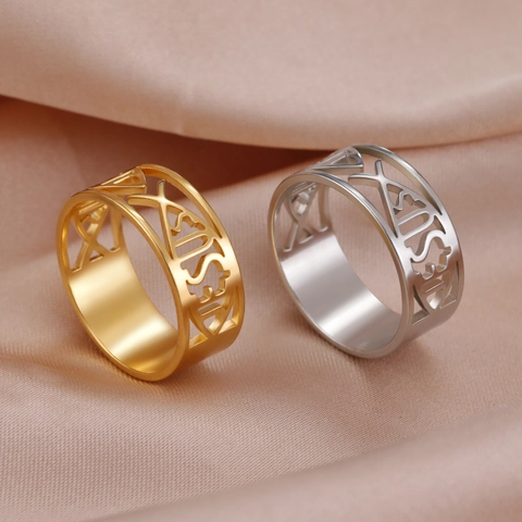 Bague en Acier Inoxydable Évidé Jésus Ichthys Poisson Pour Femmes Hommes Religieux Chrétien Croix Bijoux Or Argent