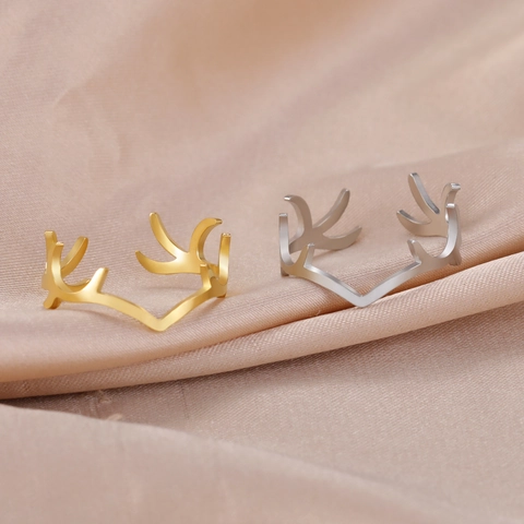 Minimalistischer Edelstahl Geweih Ring Verstellbar Wald Stil Hirschhorn Fingerring Für Damen Herren Paare Geschenk