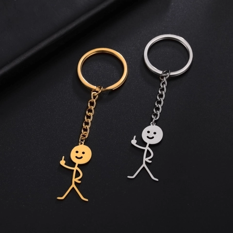 Lustiges Strichmännchen Schlüsselanhänger Edelstahl Mittelfinger Smile Face Anhänger Schlüsselring Für Damen Herren Geschenk