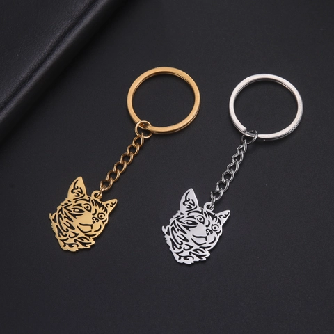 Portachiavi a Testa di Gatto Traforato in Acciaio Inossidabile Ciondolo Animale Portachiavi per Donna Uomo Accessori Borsa Gioielli di Moda