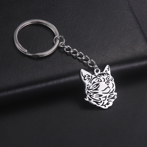 Portachiavi a Testa di Gatto Traforato in Acciaio Inossidabile Ciondolo Animale Portachiavi per Donna Uomo Accessori Borsa Gioielli di Moda