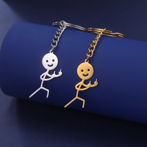 Portachiavi Stickman Umoristico con Dito Medio in Acciaio al Titanio Ciondolo con Gesto Creativo per Decorazione Borsa Auto