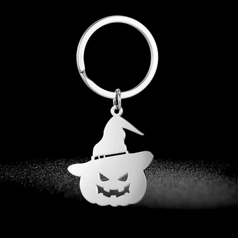 Portachiavi in Acciaio al Titanio con Zucca di Halloween e Cappello da Strega Ciondolo a Forma di Lanterna per Regalo Festa