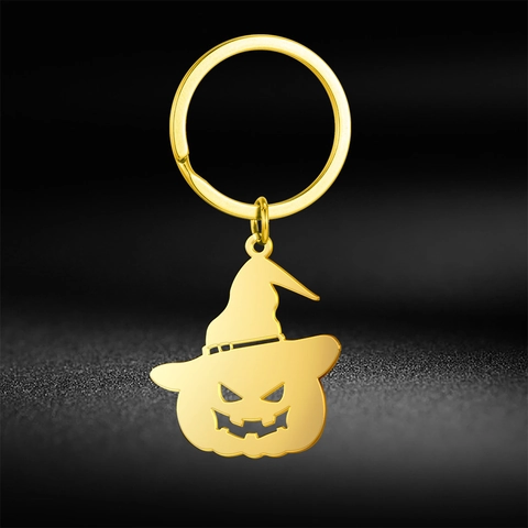 Portachiavi in Acciaio al Titanio con Zucca di Halloween e Cappello da Strega Ciondolo a Forma di Lanterna per Regalo Festa