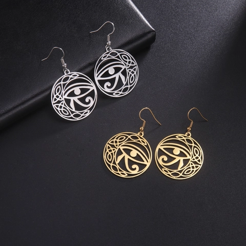 Stainless Steel Eye Of Horus Celtic Knot Drop Earrings 18K Gold Plated Hollow Out Egyptian Vintage Dangle Earrings Women Jewelry