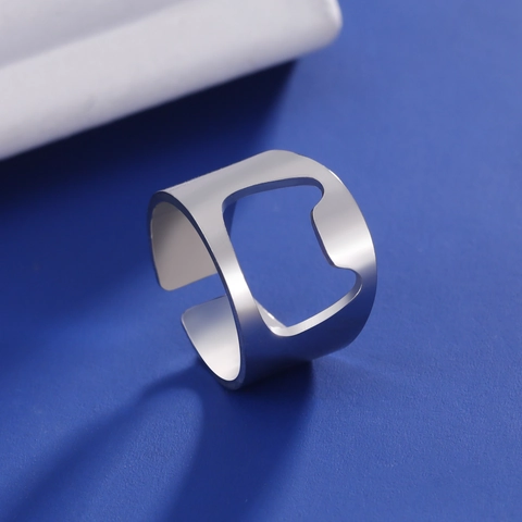 Creative Stainless Steel Bottle Opener Ring Hollow Cat Head Design Adjustable Open Ring Fashion Jewelry Gift For Unisex