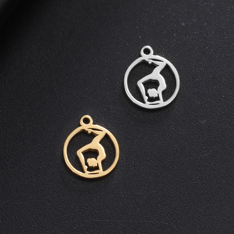 Pendentif Minimaliste en Acier Inoxydable Rond Creux Figure de Yoga Sans Chaîne Charme Silhouette de Gymnastique Pour Femmes Bijoux DIY