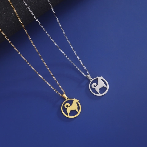 Minimalist Stainless Steel Hollow Dog Silhouette Pendant Necklace For Women Men Shiba Inu Pet Lover Jewelry Gift