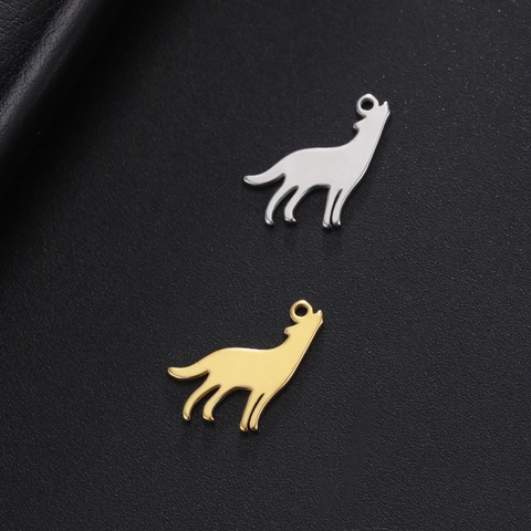 Colgante Lobo Aullando Acero Inoxidable Chapado Oro 18K Minimalista Animal Charm Para DIY Joyería Fabricación Collares